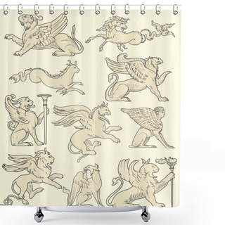 Personality  Set Of Animals And Medieval Scenes Shower Curtains