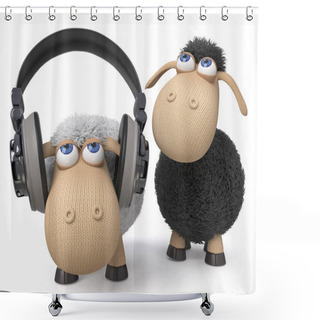 Personality  3d Illustration Sheep Listen To The Music Shower Curtains