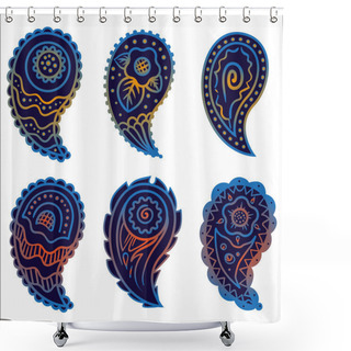 Personality  Six Cold Colors Paisley Ornament Elements  Shower Curtains