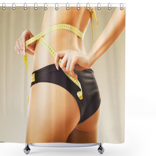 Personality  Slimming Woman In Panties With Yellow Measure Shower Curtains