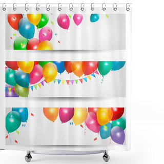 Personality  Holiday Banners With Colorful Balloons. Vector. Shower Curtains