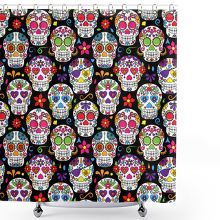Personality  Day Of The Dead Sugar Skull Seamless Vector Background Shower Curtains