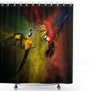Personality  Two Parrots Fighting Against Colourful Powder Explosion Shower Curtains