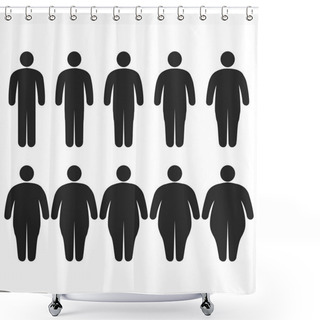 Personality  Set Of Icons Human Thick, Thin, Fat, Body Size, Degree Of Obesity, Vector Of The Proportions The Body From Thin To Fat, The Concept Of Losing Weight Training Fitness And Sport Template Shower Curtains