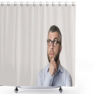 Personality  Thinking Middle-aged Bearded Businessman Is Looking Away Shower Curtains
