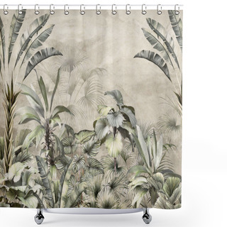Personality  Tropical Trees And Leaves In Foggy Forest Wallpaper Design - 3D Illustration Shower Curtains