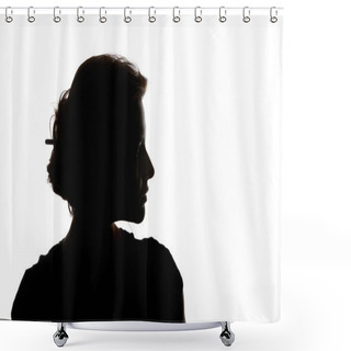 Personality  Silhouette Of Pensive Woman Looking Away Isolated On White Shower Curtains