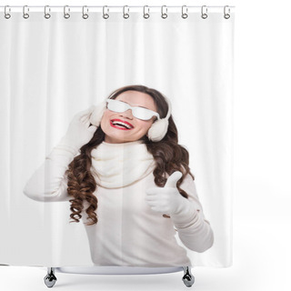 Personality  Woman In Winter Attire Wearing Sunglasses Shower Curtains