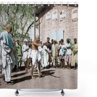 Personality  Mahatma Gandhi With Abdul Ghaffar Khan During Peace March, Bihar, India, Asia, March 1947  Shower Curtains