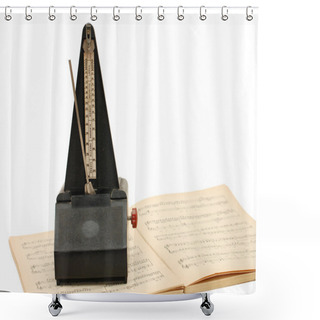 Personality  Metronome On Sheet Music Background Shower Curtains