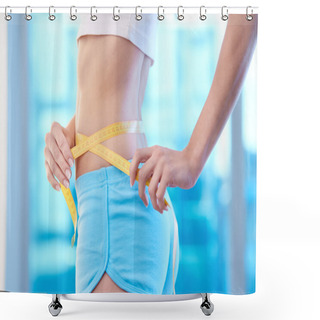 Personality  Woman Measuring Her Waist Shower Curtains
