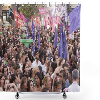 Personality  Capital Federal, Buenos Aires / Argentina; Feb 19, 2020: Crowd Of People, Rally In Favor Of The Approval Of The Law Of Legal, Safe And Free Abortion. Shower Curtains