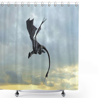 Personality  Flying Dragon On Sky Background Shower Curtains