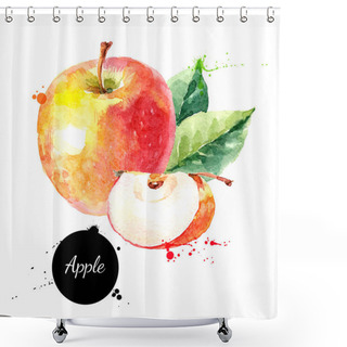 Personality  Watercolor Hand Drawn Yellow And Red Apple. Isolated Eco Natural Food Fruit Illustration On White Background Shower Curtains