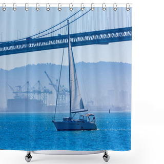 Personality  San Francisco Bay Bridge Sailboat From Pier 7 California Shower Curtains