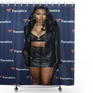 Personality  American Rapper Megan Thee Stallion (Megan Jovon Ruth Pete) Arrives At Michael Rubin's Fanatics Super Bowl Party 2022 Held At 3Labs On February 12, 2022 In Culver City, Los Angeles, California, United States.  Shower Curtains
