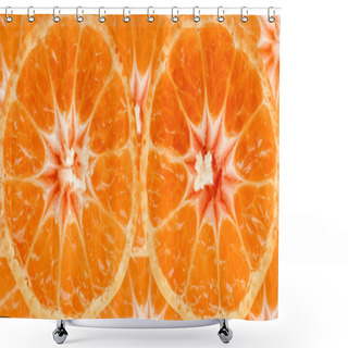 Personality  Tangerine Slices Close-up Photo. Orange Background Shower Curtains