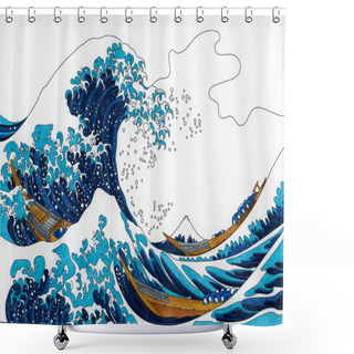 Personality  The Great Wave Of Kanagawa (1829–1833) By Katsushika Hokusai: Adult Coloring Page Shower Curtains