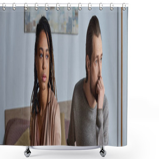 Personality  Sad African American Woman Holding Pregnancy Test Near Man, Interracial Couple, Abortion, Banner Shower Curtains