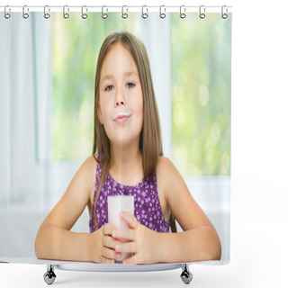 Personality  Cute Little Girl Showing Milk Moustache Shower Curtains