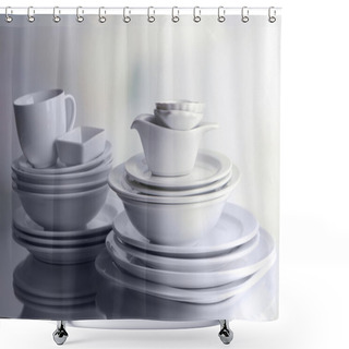 Personality  White Crockery And Kitchen Utensils Shower Curtains