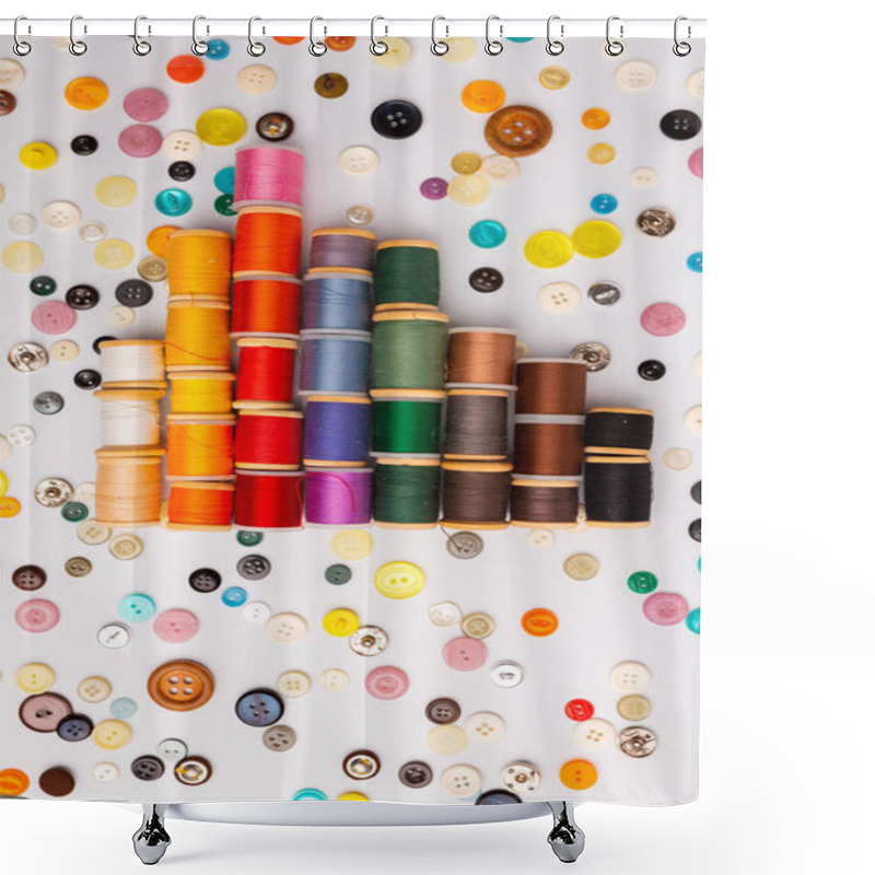 Personality  Spool Of Sewing Threads And Buttons Different Colors And Types Shower Curtains