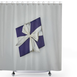 Personality  Top View Of Wrapped Present With White Ribbon Isolated On Grey Background  Shower Curtains