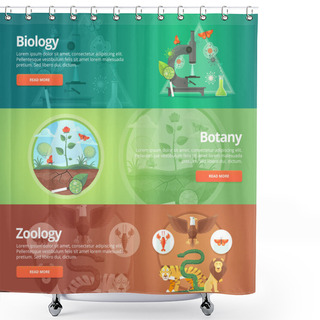 Personality  Science Of Biology. Natural Science. Vegetable Life. Botany Knowledge. Animal Planet. Zoology. Zoo. World Of Wildlife. Education And Science Banners Set. Vector Design Concept. Shower Curtains