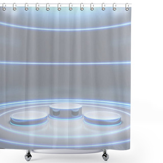 Personality  Pedestal For Display,Platform For Design,Blank Product Stand With Light Glow.3D Rendering. Shower Curtains