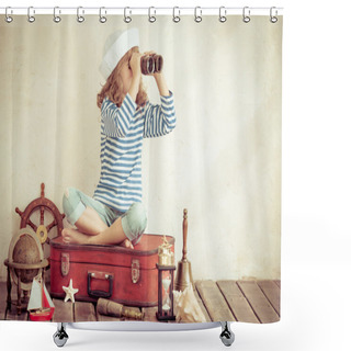 Personality  Girl Looking Through The Binoculars Shower Curtains