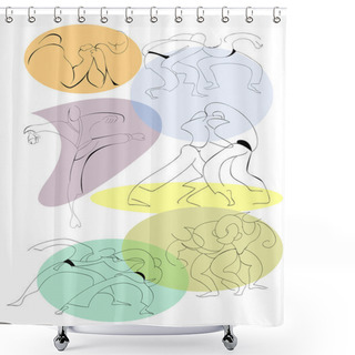 Personality  A Set Of Several Silhouettes Of Fighters Shower Curtains