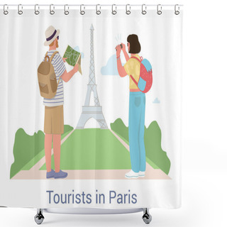 Personality  Tourists On Vacation In Paris Sightseeing The Eiffel Tower Shower Curtains