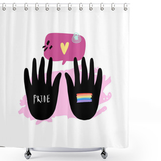 Personality  Gay Pride LGBT Concept. Rainbow Colored Hands. Cartoon Style Vector, Colorful Illustration. Shower Curtains