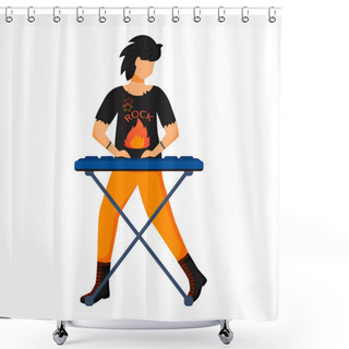 Personality  Keyboardist Flat Color Vector Illustration. Keyboard Player. Musician. Music Band Member. Rock And Roll. Punk. Man With Musical Instrument. Concert, Gig. Isolated Cartoon Character On White Shower Curtains