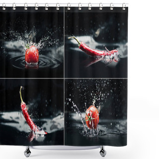 Personality  Tomatoes And Peppers Falling In Water Shower Curtains