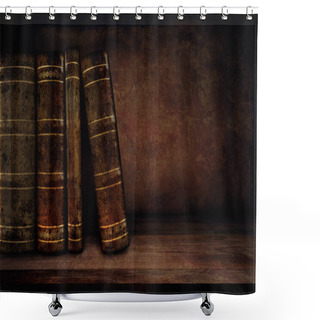 Personality  Vintage Background With Books On A Shelf And Copy Space Shower Curtains