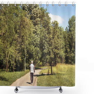 Personality  Back View Of Senior Man Walking, Old Person At Park Shower Curtains