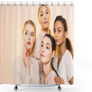 Personality  Beautiful Multicultural Women With Makeup Isolated On Beige  Shower Curtains