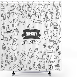 Personality  Set Of Merry Christmas Element And Symbol In Doodle Style. Shower Curtains