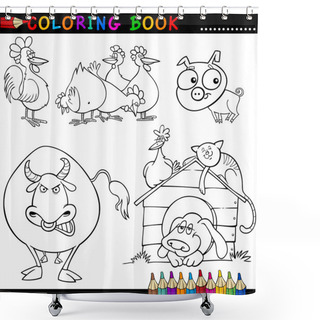 Personality  Farm Animals For Coloring Book Or Page Shower Curtains