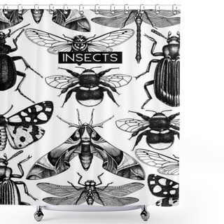 Personality  Hand Drawn Collection Of Different Kinds Of Insects Shower Curtains