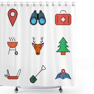 Personality  Camping Flat Vector Icon Set Shower Curtains