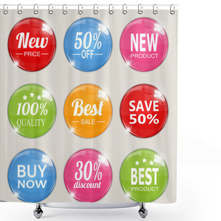 Personality  Set Of Colorful Advertising Stickers. Vector Illustration Shower Curtains