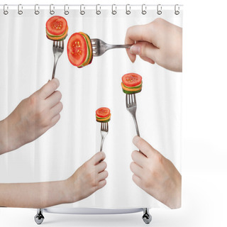 Personality  Set Of Forks With Impaled Fresh Sliced Vegetables Shower Curtains