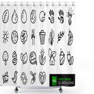 Personality  Hand Drawn Natural Go Green Doodle Icons Shower Curtains