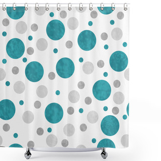 Personality  Teal, Gray And White Polka Dots Pattern Repeat Background Shower Curtains