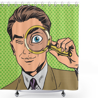Personality  The Man Is A Detective Looking Through Magnifying Glass Search P Shower Curtains