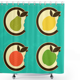 Personality  Bitten Fruits Icons,  Vector Illustration  Shower Curtains
