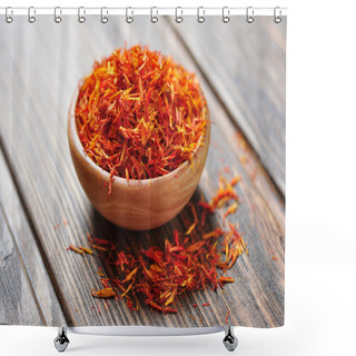 Personality  Saffron In Wooden Bowl Shower Curtains
