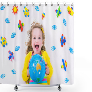 Personality  Little Girl Playing With Wooden Airplane Shower Curtains